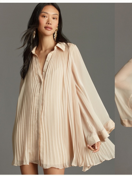 Anthropologie Dresses & Skirts - Maeve for Anthropologie Pleated Mini Shirt Dress  - Cream - large